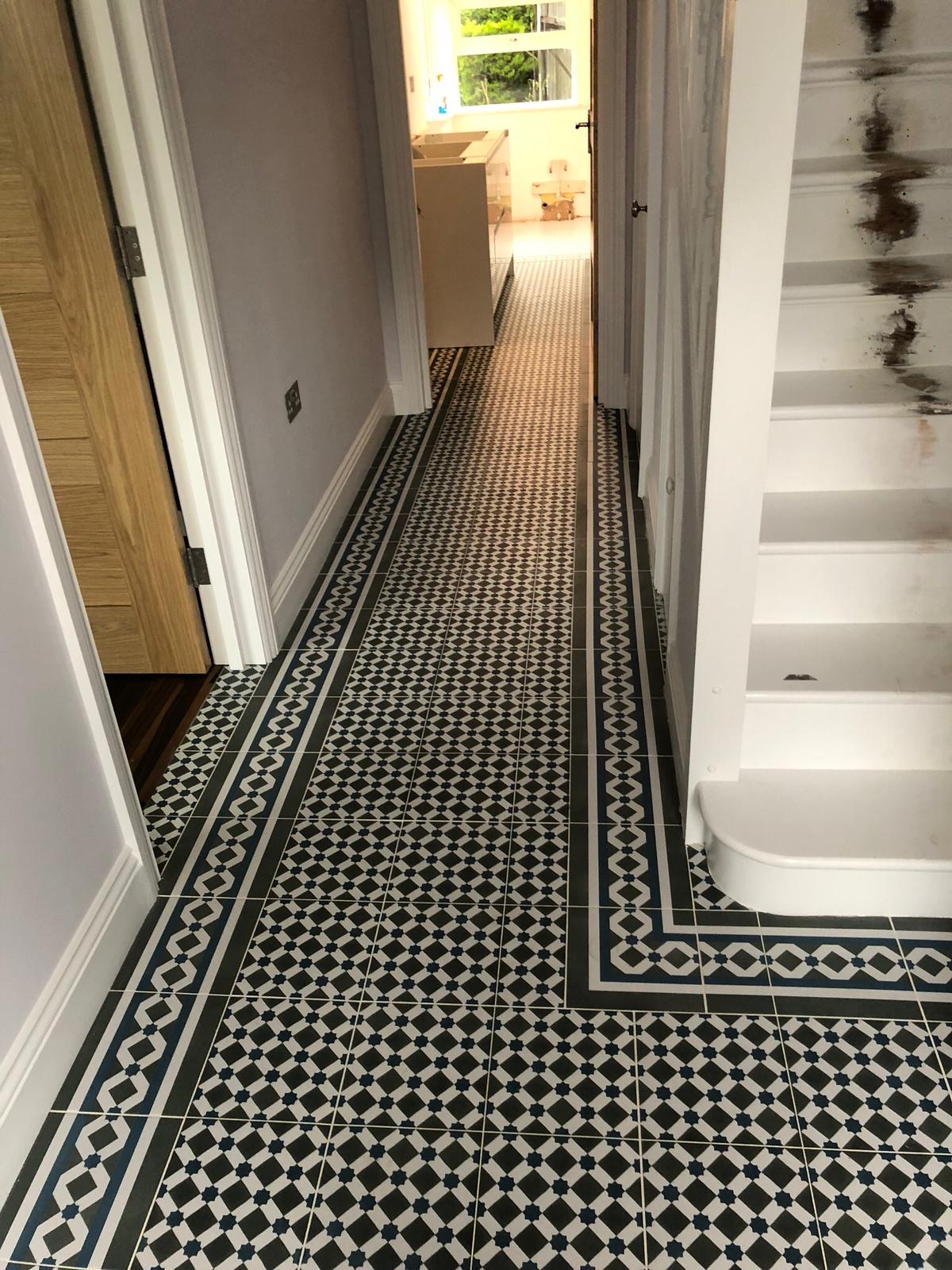 Victorian hallway geometric floor tiling